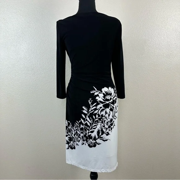 Lauren Ralph Lauren Black and White Side Ruched Dress Women's Size 4P - Picture 7 of 14